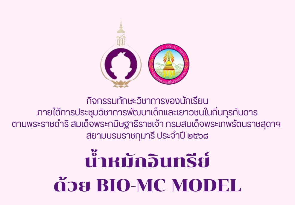ผลงาน “น้ำหมักอินทรีย์ ด้วย Bio-Mc Model”     การประชุมวิชาการพัฒนาเด็กและเยาวชนในถิ่นทุรกันดารตามพระราชดำริสมเด็จพระกนิษฐาธิราชเจ้า กรมสมเด็จพระเทพรัตนราชสุดา ฯสยามบรมราชกุมารีประจำปี 2568